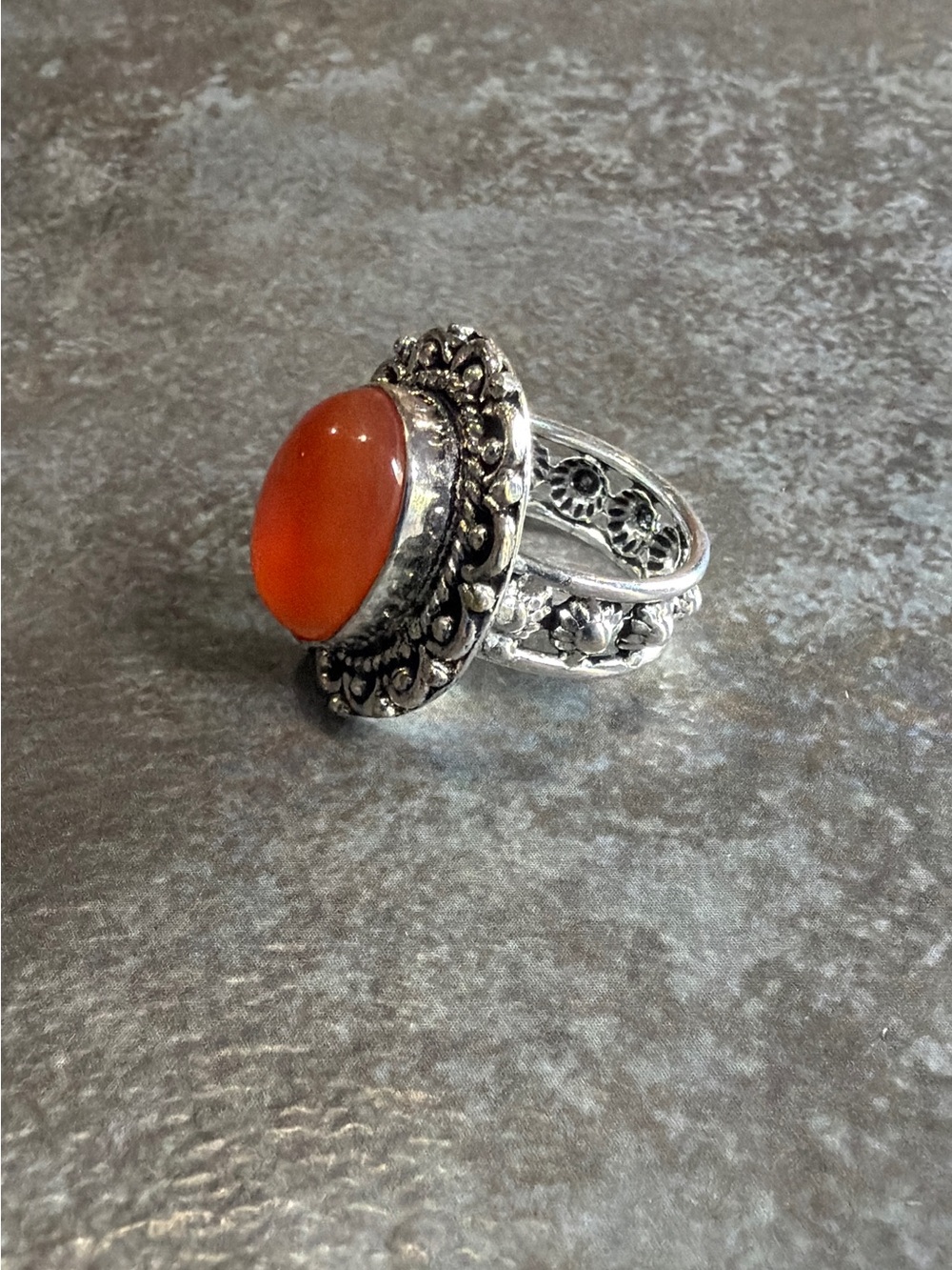 Silver 925 Ring Size 7 Women Jewelry Carnelian Gemstone Vintage Style Boho - Picture 3 of 4